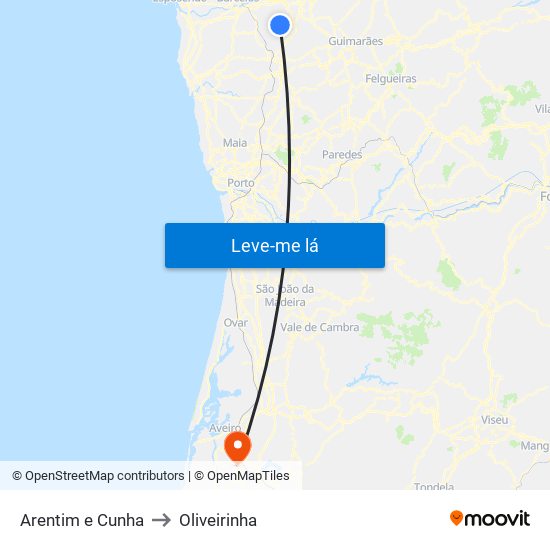 Arentim e Cunha to Oliveirinha map