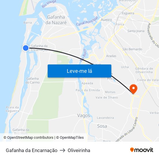 Gafanha da Encarnação to Oliveirinha map