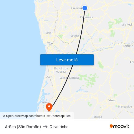 Arões (São Romão) to Oliveirinha map