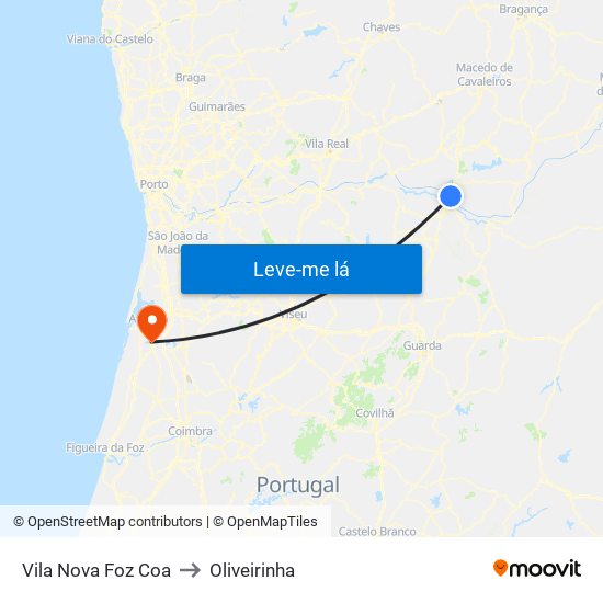 Vila Nova Foz Coa to Oliveirinha map