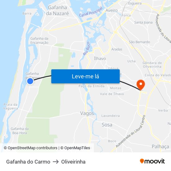 Gafanha do Carmo to Oliveirinha map