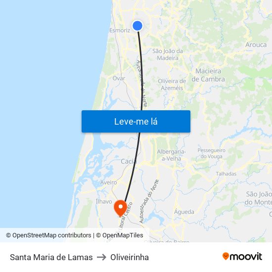 Santa Maria de Lamas to Oliveirinha map