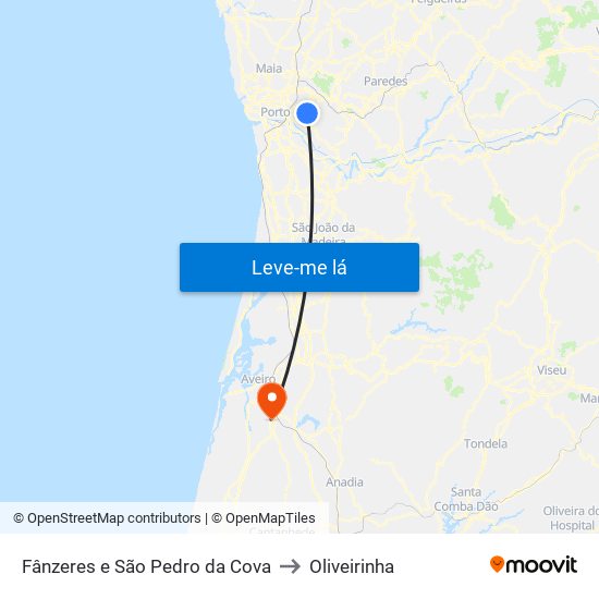 Fânzeres e São Pedro da Cova to Oliveirinha map