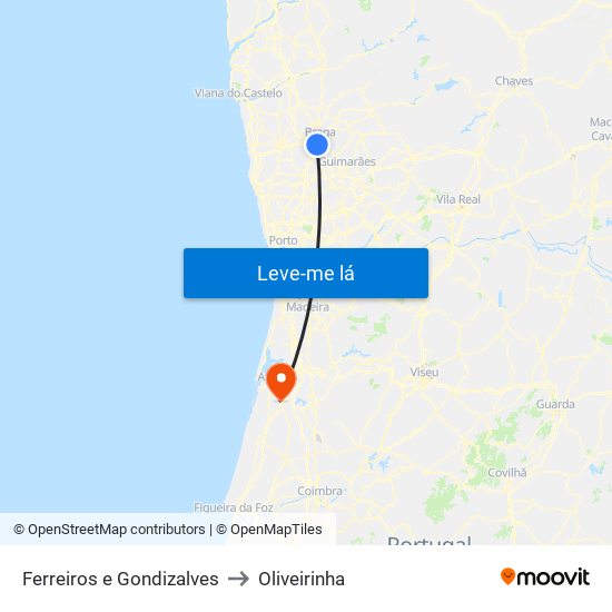 Ferreiros e Gondizalves to Oliveirinha map