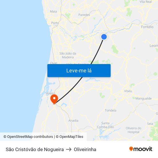 São Cristóvão de Nogueira to Oliveirinha map