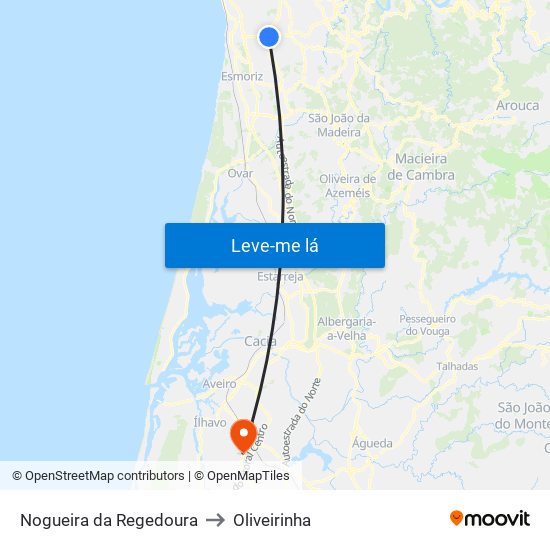 Nogueira da Regedoura to Oliveirinha map