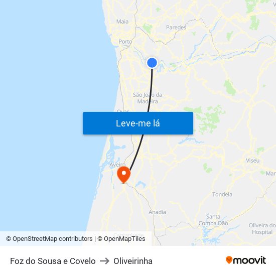 Foz do Sousa e Covelo to Oliveirinha map