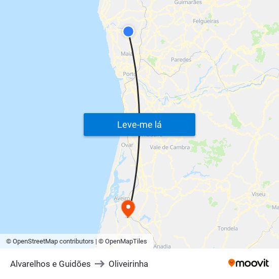 Alvarelhos e Guidões to Oliveirinha map