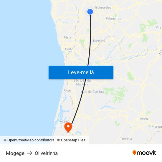 Mogege to Oliveirinha map