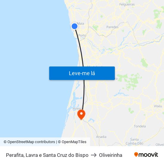 Perafita, Lavra e Santa Cruz do Bispo to Oliveirinha map