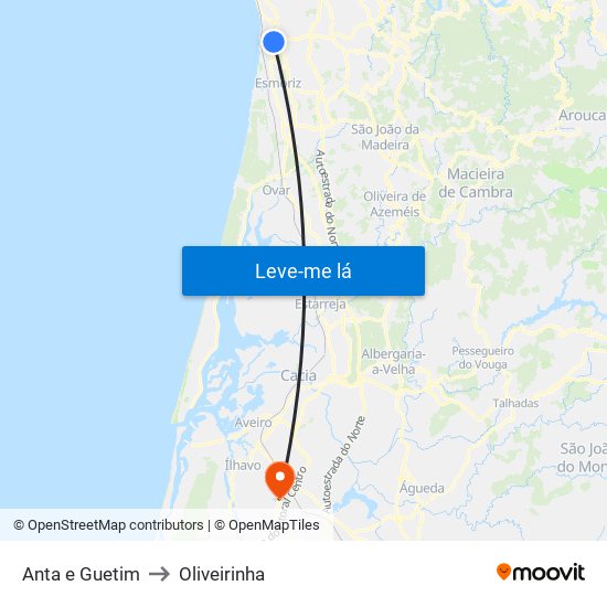 Anta e Guetim to Oliveirinha map
