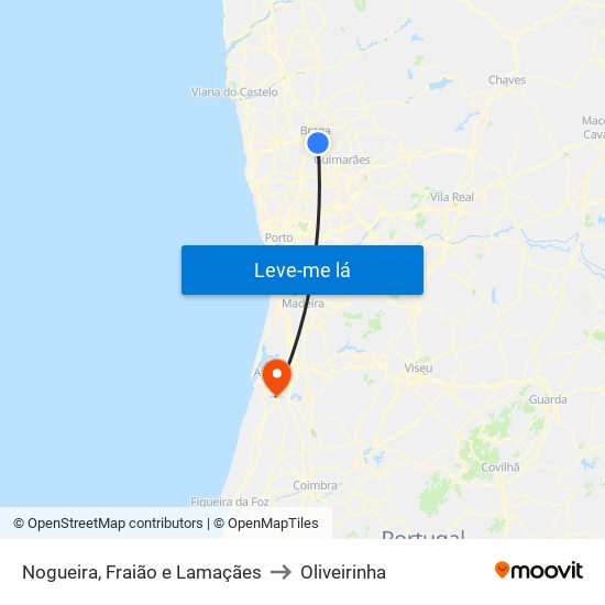 Nogueira, Fraião e Lamaçães to Oliveirinha map