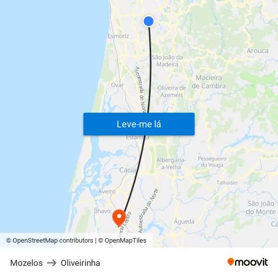 Mozelos to Oliveirinha map