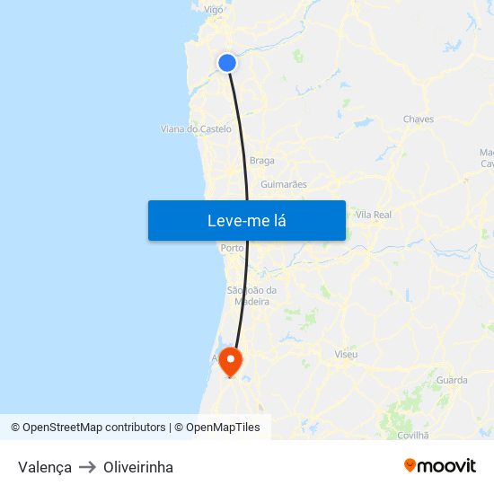 Valença to Oliveirinha map