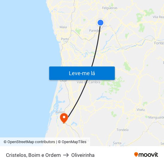 Cristelos, Boim e Ordem to Oliveirinha map