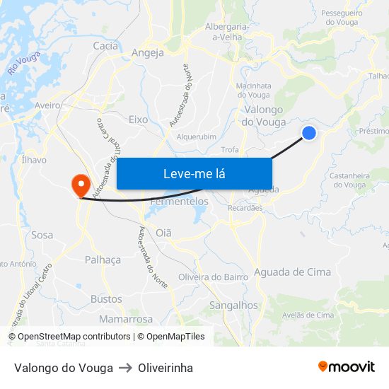 Valongo do Vouga to Oliveirinha map