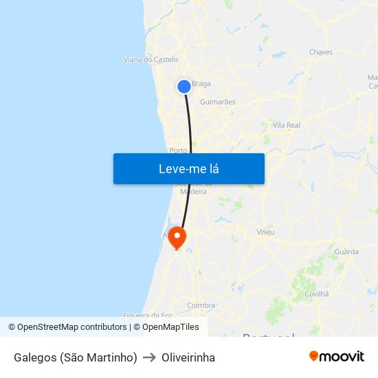 Galegos (São Martinho) to Oliveirinha map
