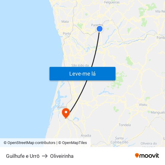 Guilhufe e Urrô to Oliveirinha map