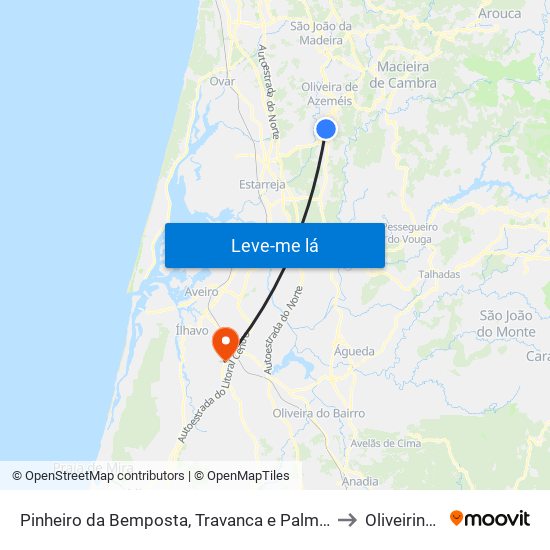 Pinheiro da Bemposta, Travanca e Palmaz to Oliveirinha map