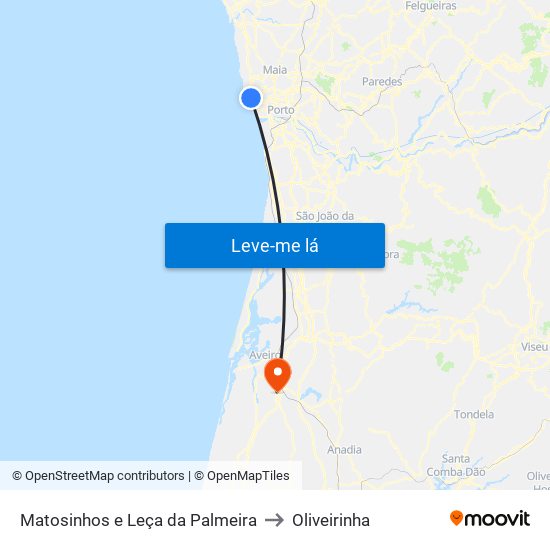 Matosinhos e Leça da Palmeira to Oliveirinha map