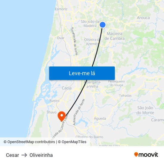 Cesar to Oliveirinha map