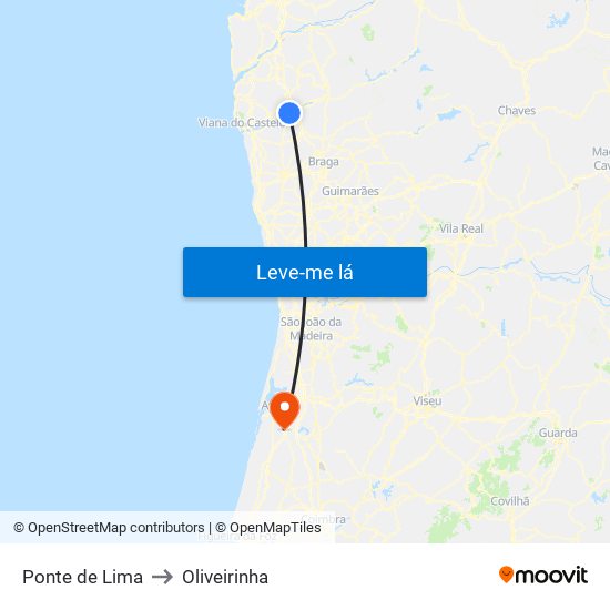 Ponte de Lima to Oliveirinha map