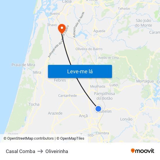 Casal Comba to Oliveirinha map