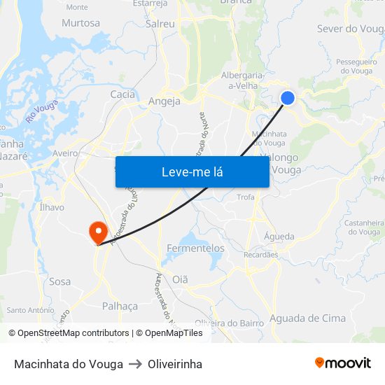 Macinhata do Vouga to Oliveirinha map