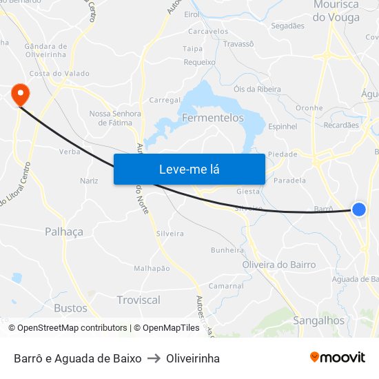 Barrô e Aguada de Baixo to Oliveirinha map