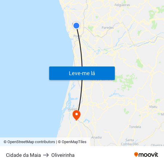 Cidade da Maia to Oliveirinha map