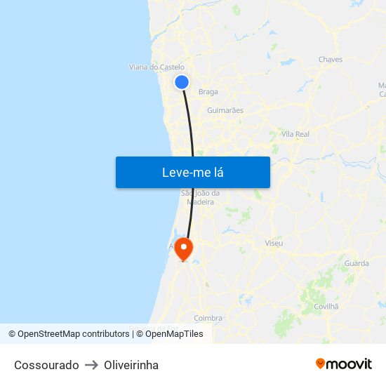 Cossourado to Oliveirinha map