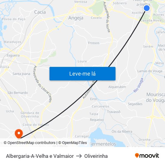 Albergaria-A-Velha e Valmaior to Oliveirinha map