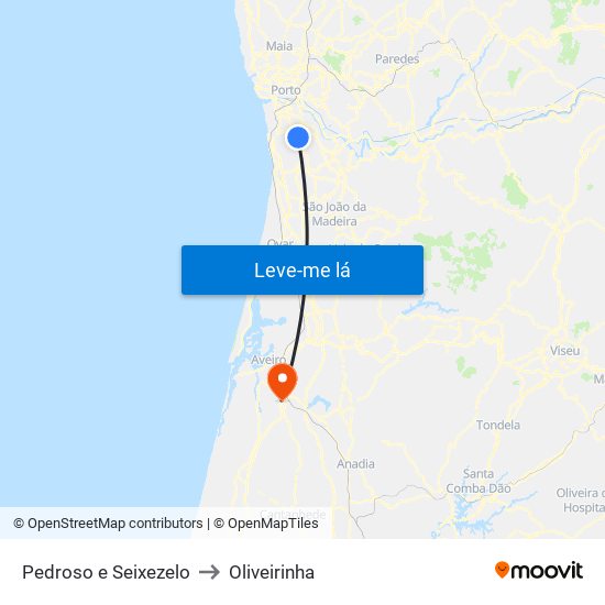 Pedroso e Seixezelo to Oliveirinha map