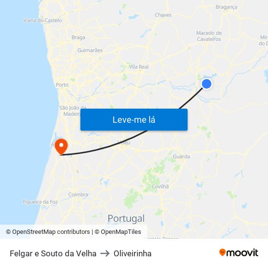 Felgar e Souto da Velha to Oliveirinha map