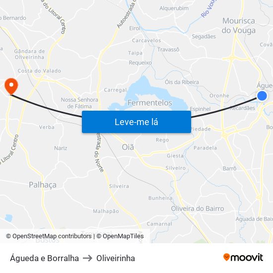 Águeda e Borralha to Oliveirinha map