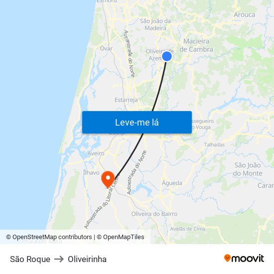 São Roque to Oliveirinha map