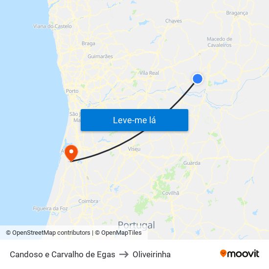 Candoso e Carvalho de Egas to Oliveirinha map