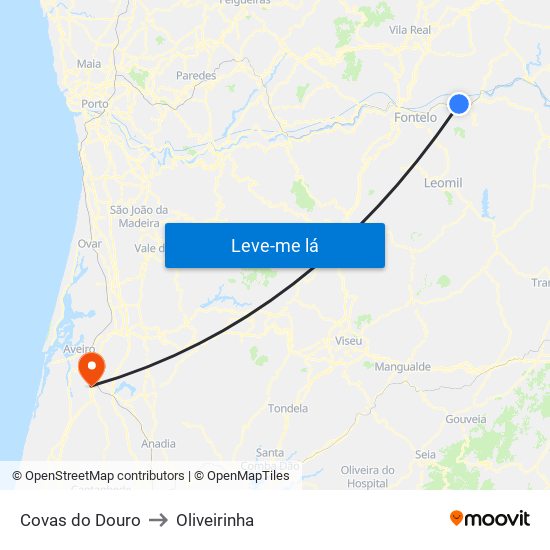 Covas do Douro to Oliveirinha map