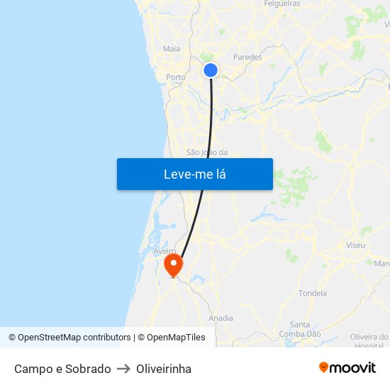 Campo e Sobrado to Oliveirinha map