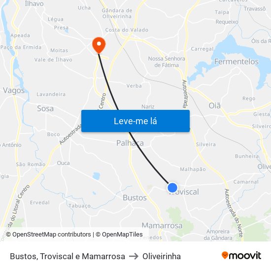 Bustos, Troviscal e Mamarrosa to Oliveirinha map