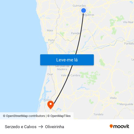 Serzedo e Calvos to Oliveirinha map