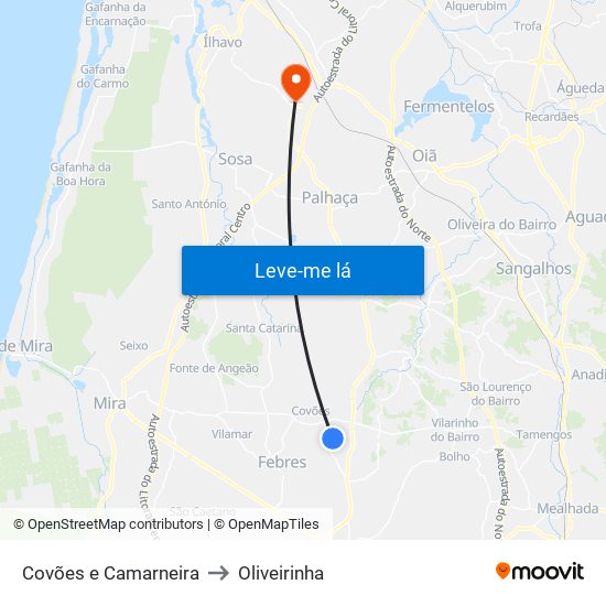 Covões e Camarneira to Oliveirinha map