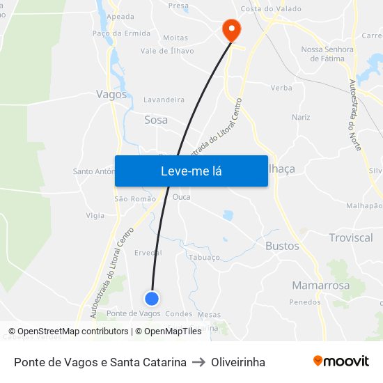 Ponte de Vagos e Santa Catarina to Oliveirinha map
