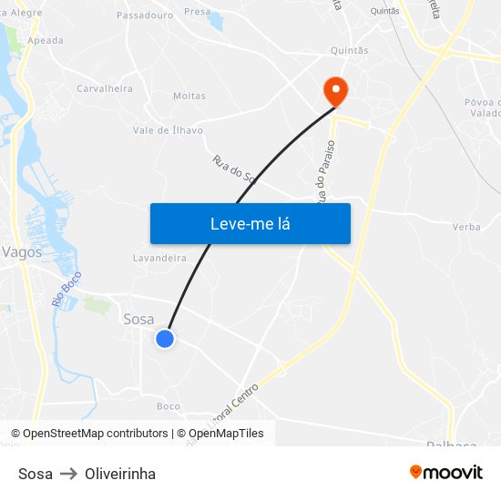 Sosa to Oliveirinha map