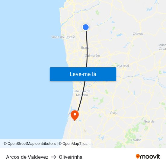 Arcos de Valdevez to Oliveirinha map