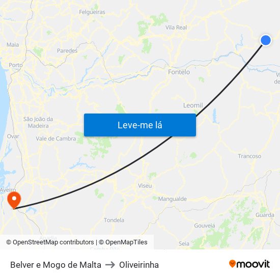 Belver e Mogo de Malta to Oliveirinha map