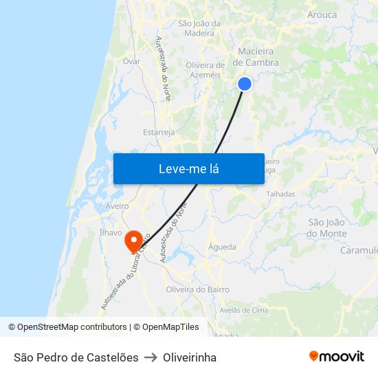 São Pedro de Castelões to Oliveirinha map