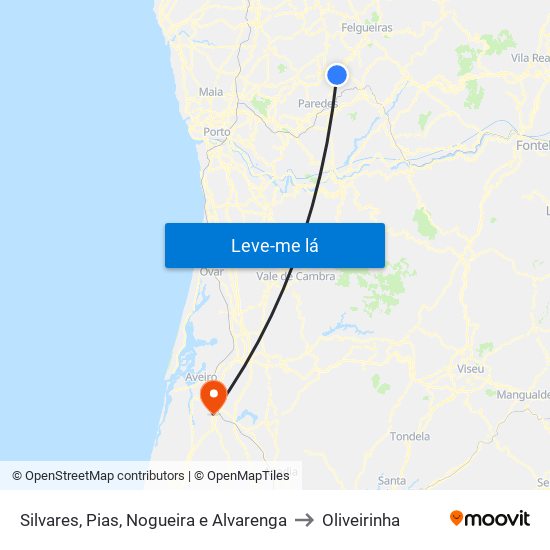 Silvares, Pias, Nogueira e Alvarenga to Oliveirinha map