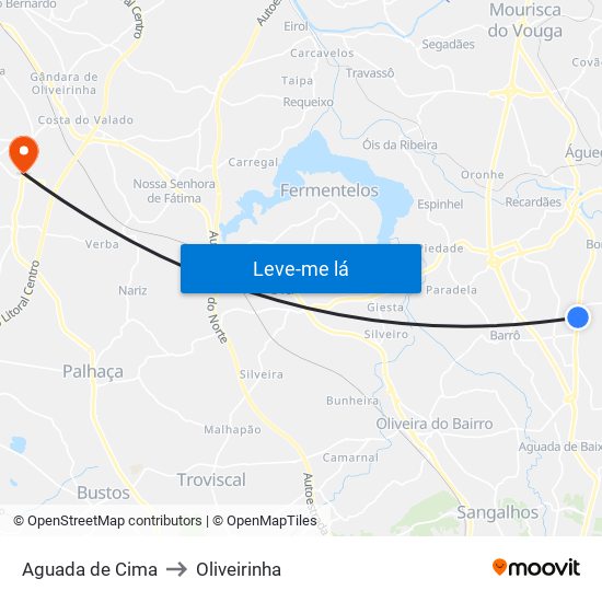 Aguada de Cima to Oliveirinha map