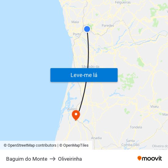 Baguim do Monte to Oliveirinha map